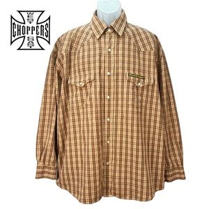 West Coast Choppers Men’s  XL Jesse James‎ Work Wear Plaid Snap Button Shirt